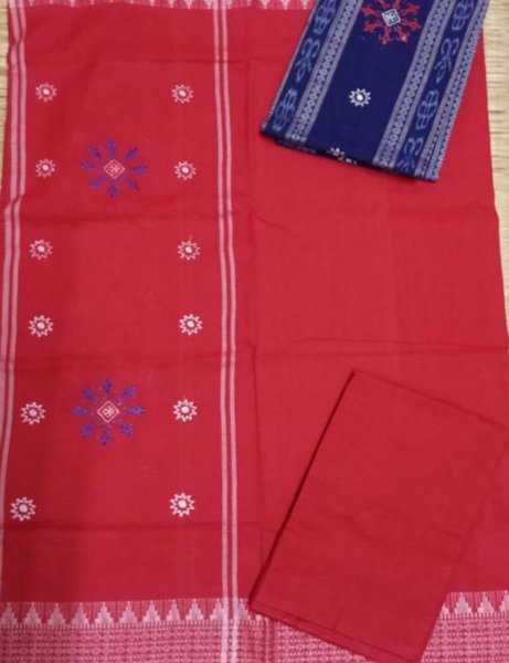 Red and Blue handwoven ikat salwar suit piece